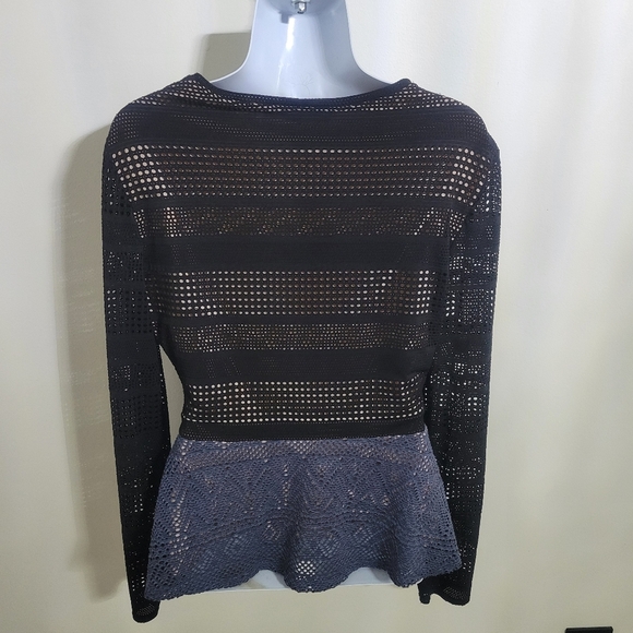 BCBGMAXAZRIA Maira Peplum Mesh Top in Stormy Blue Sz M - Picture 3 of 4